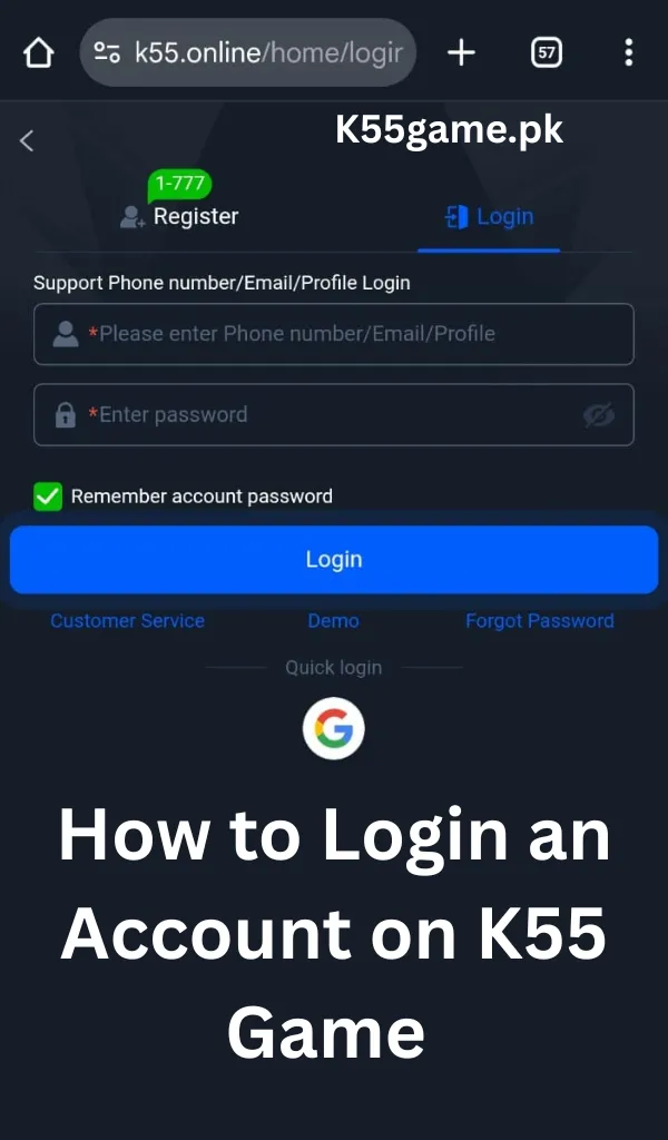 Login K55 Game
